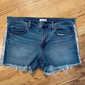 Ann Taylor LOFT Denim Shorts Embroidery Down Sides Size 30/10 Cotton Elastane